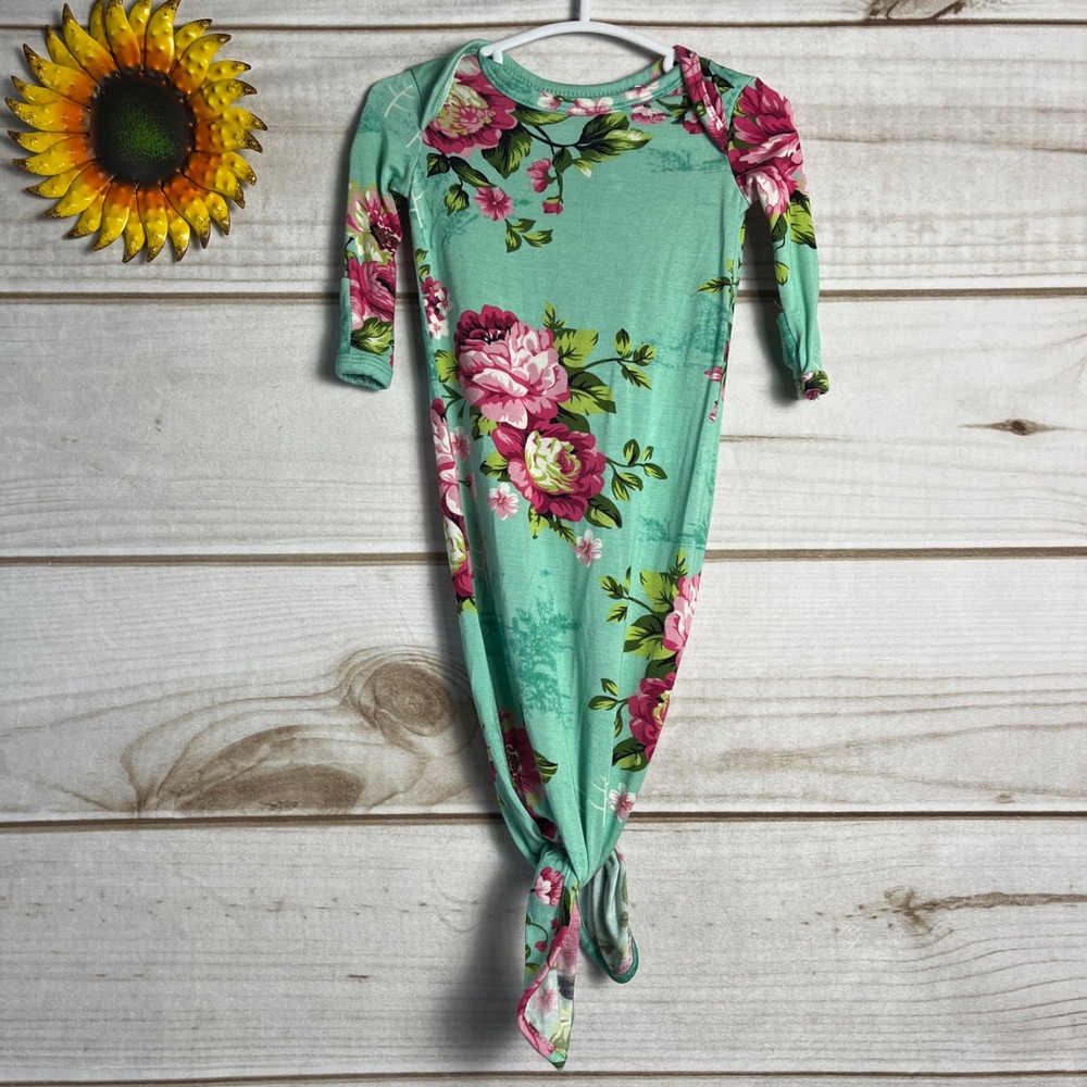 Posh Peanut Baby Gown Floral Print Pink Blue Green Bamboo 0-3 Months